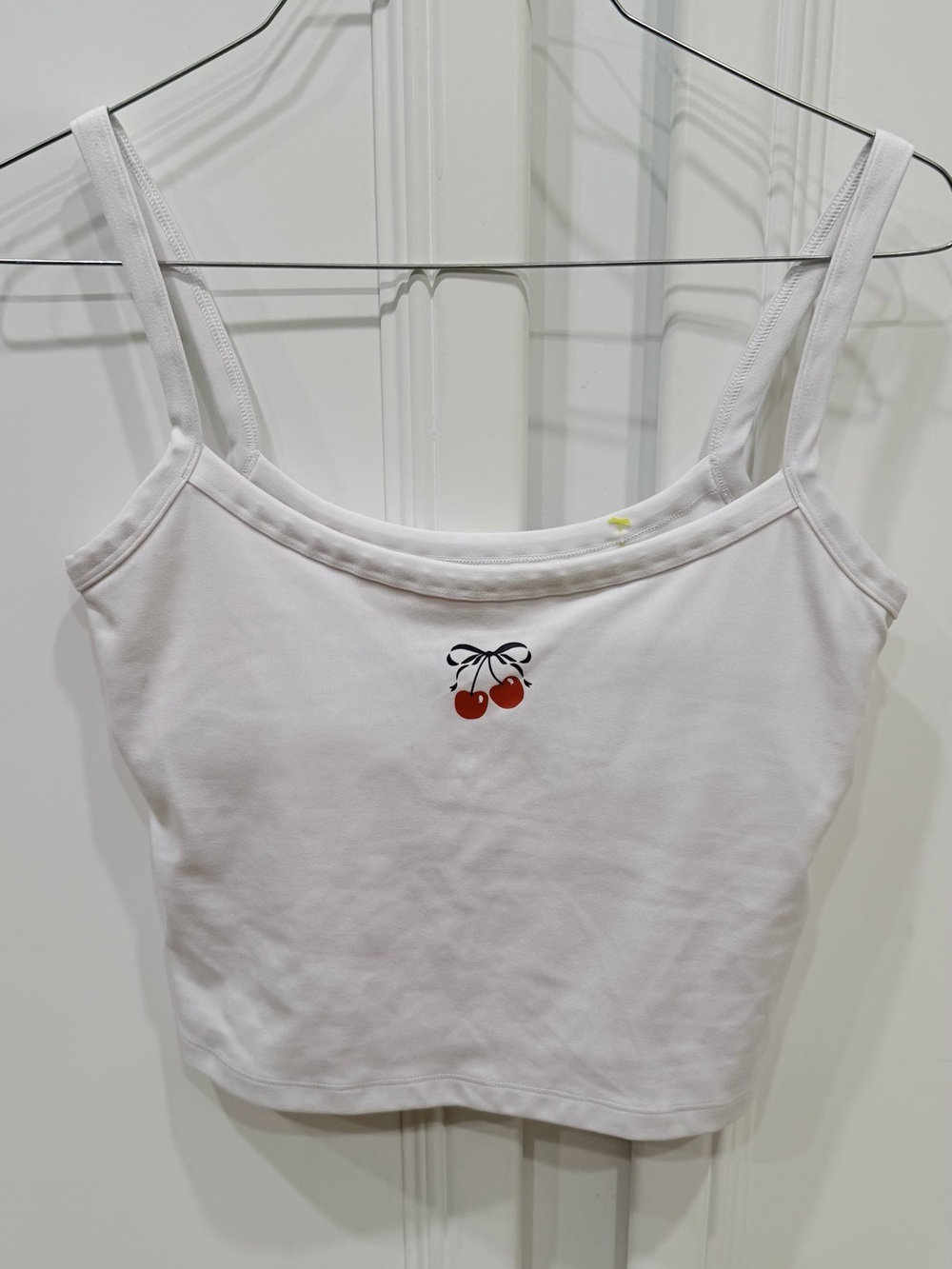 J Galt White Cherry Graphic Cropped Camisole Tank